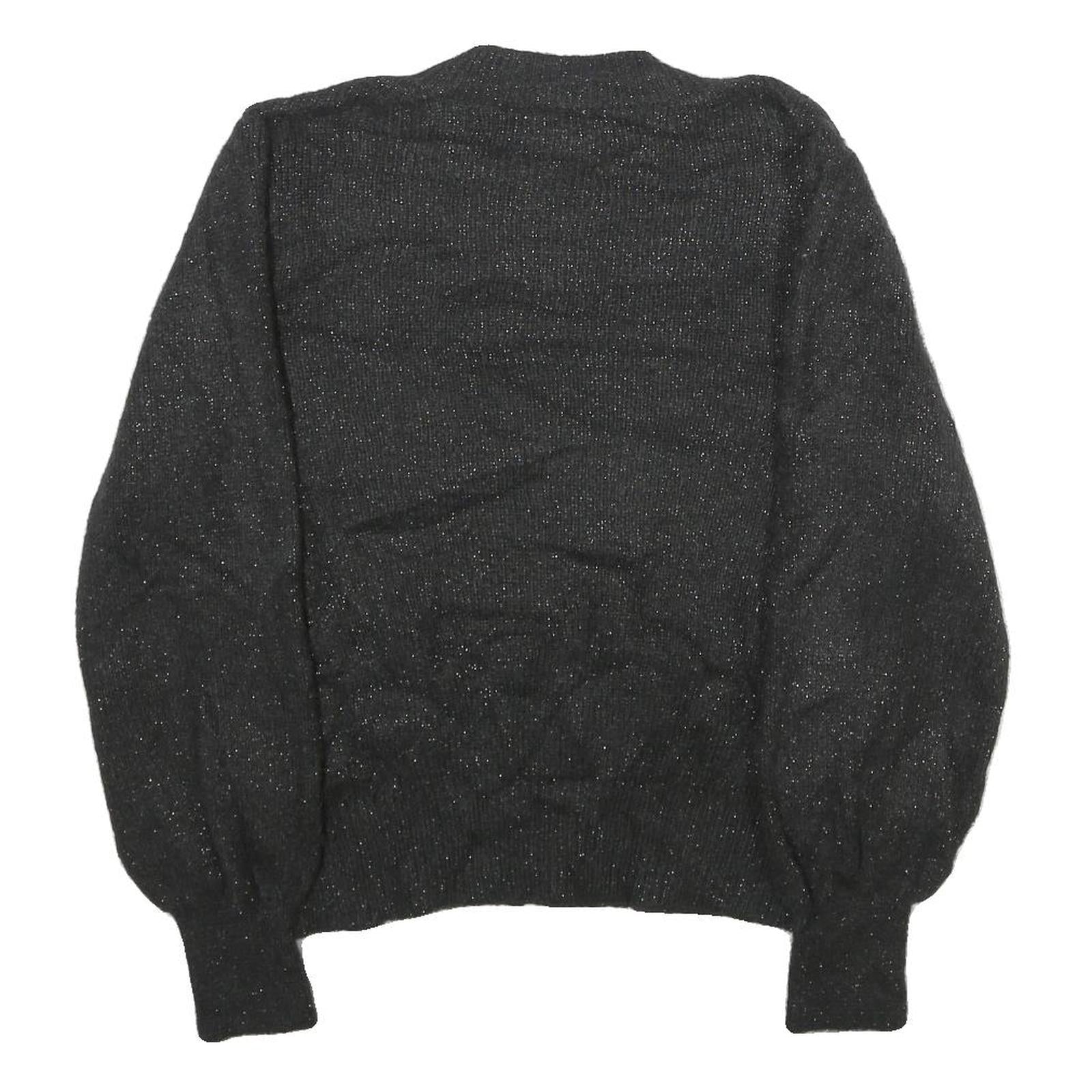 TIME AND TRU Womens Black Sparkle Pullover Plain Crew Neck Basic Knit L Jumper
