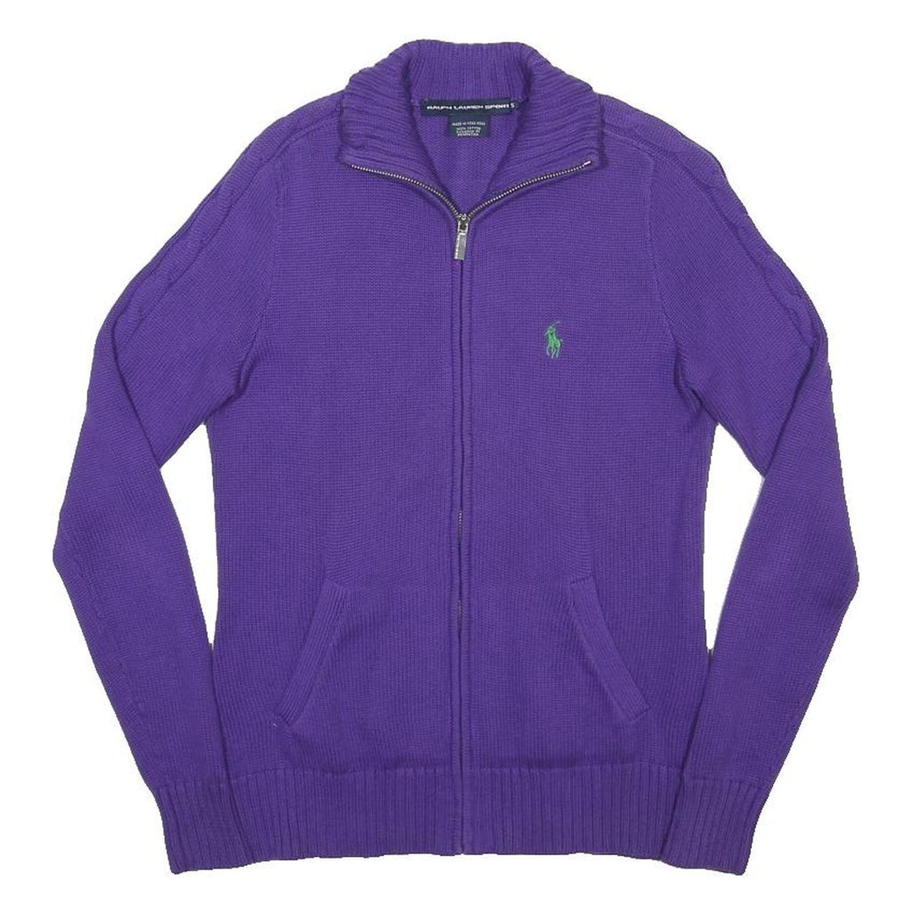RALPH LAUREN SPORT Womens Purple Jumper Polo Player Logo Zip Up Cable Knit S