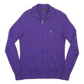 RALPH LAUREN SPORT Womens Purple Jumper Polo Player Logo Zip Up Cable Knit S
