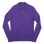 RALPH LAUREN SPORT Womens Purple Jumper Polo Player Logo Zip Up Cable Knit S