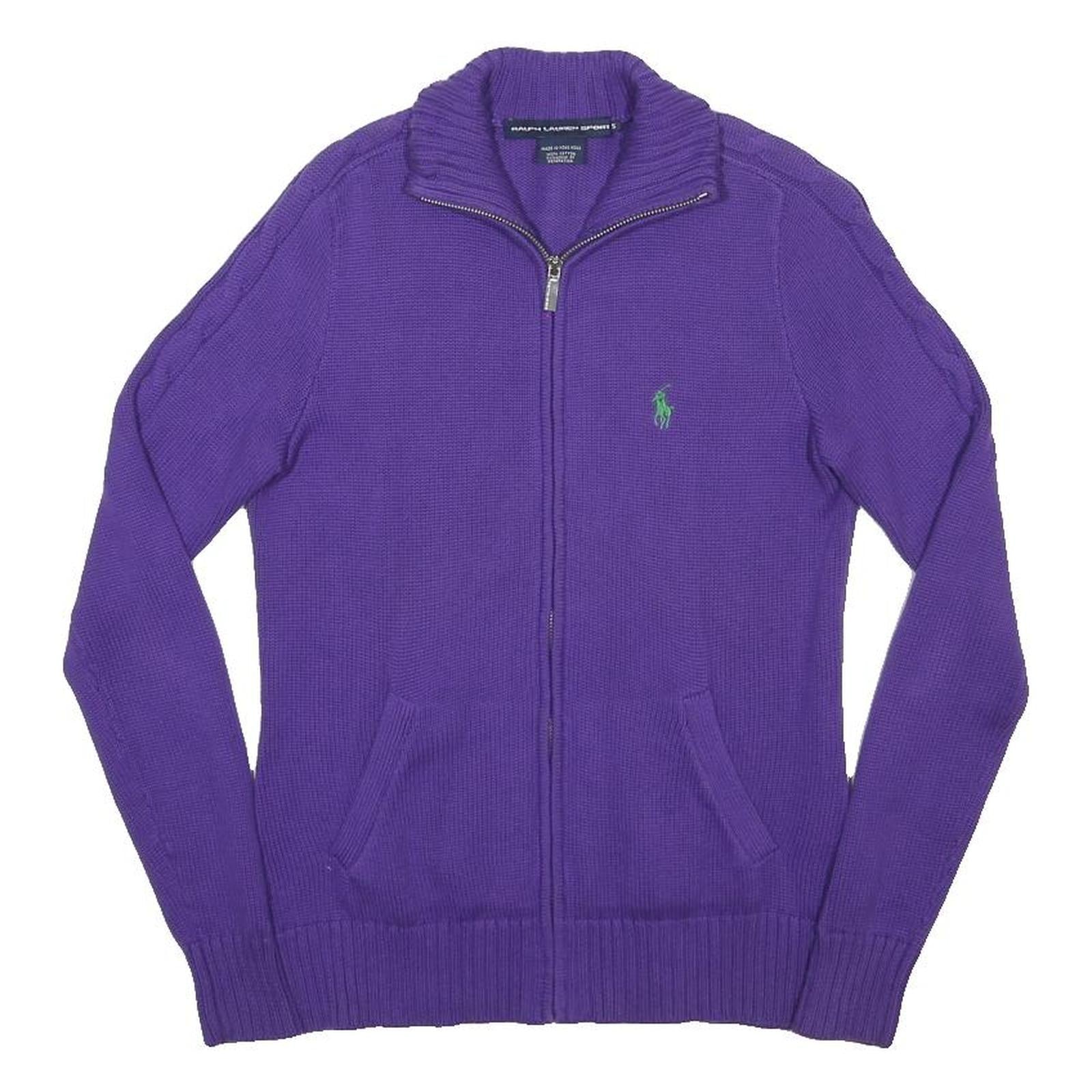 RALPH LAUREN SPORT Womens Purple Jumper Polo Player Logo Zip Up Cable Knit S
