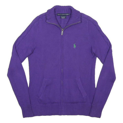 RALPH LAUREN SPORT Womens Purple Jumper Polo Player Logo Zip Up Cable Knit S