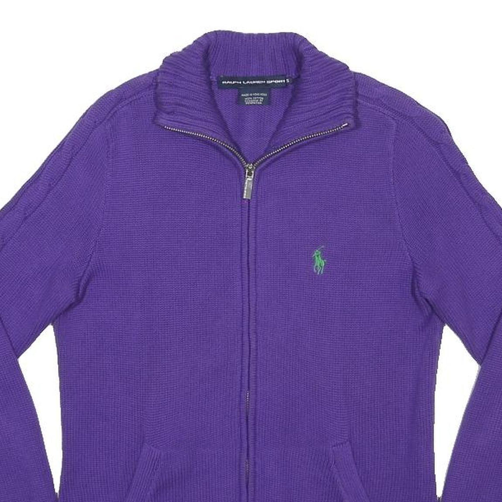 RALPH LAUREN SPORT Womens Purple Jumper Polo Player Logo Zip Up Cable Knit S