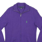 RALPH LAUREN SPORT Womens Purple Jumper Polo Player Logo Zip Up Cable Knit S