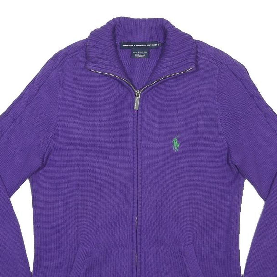 RALPH LAUREN SPORT Womens Purple Jumper Polo Player Logo Zip Up Cable Knit S
