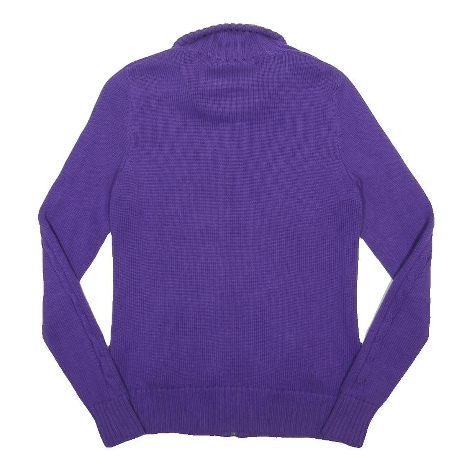RALPH LAUREN SPORT Womens Purple Jumper Polo Player Logo Zip Up Cable Knit S