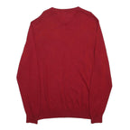 TOMMY HILFIGER Mens Red Plain V Neck Basic Knit Jumper XL Cotton Classic Style
