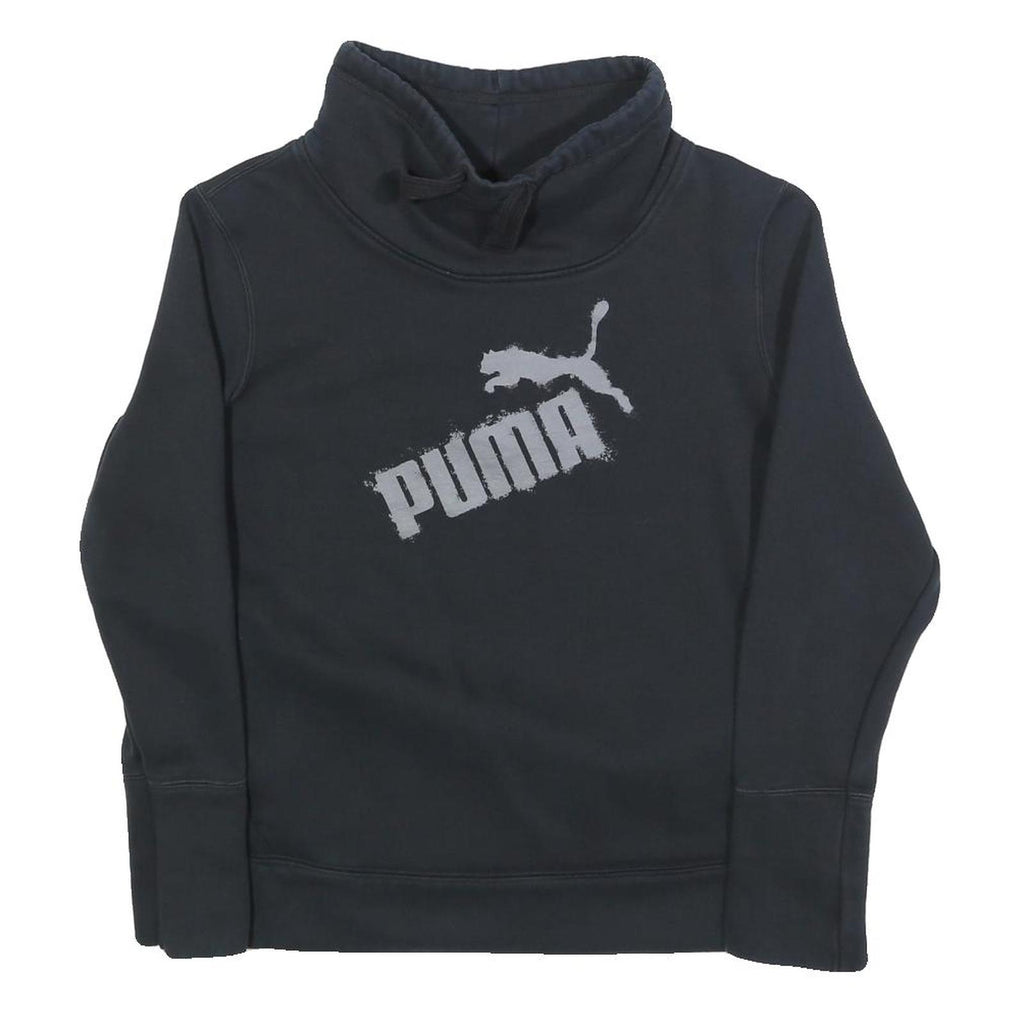 PUMA Womens Black Pullover Sweatshirt UK 14 Cotton Blend Logo Print