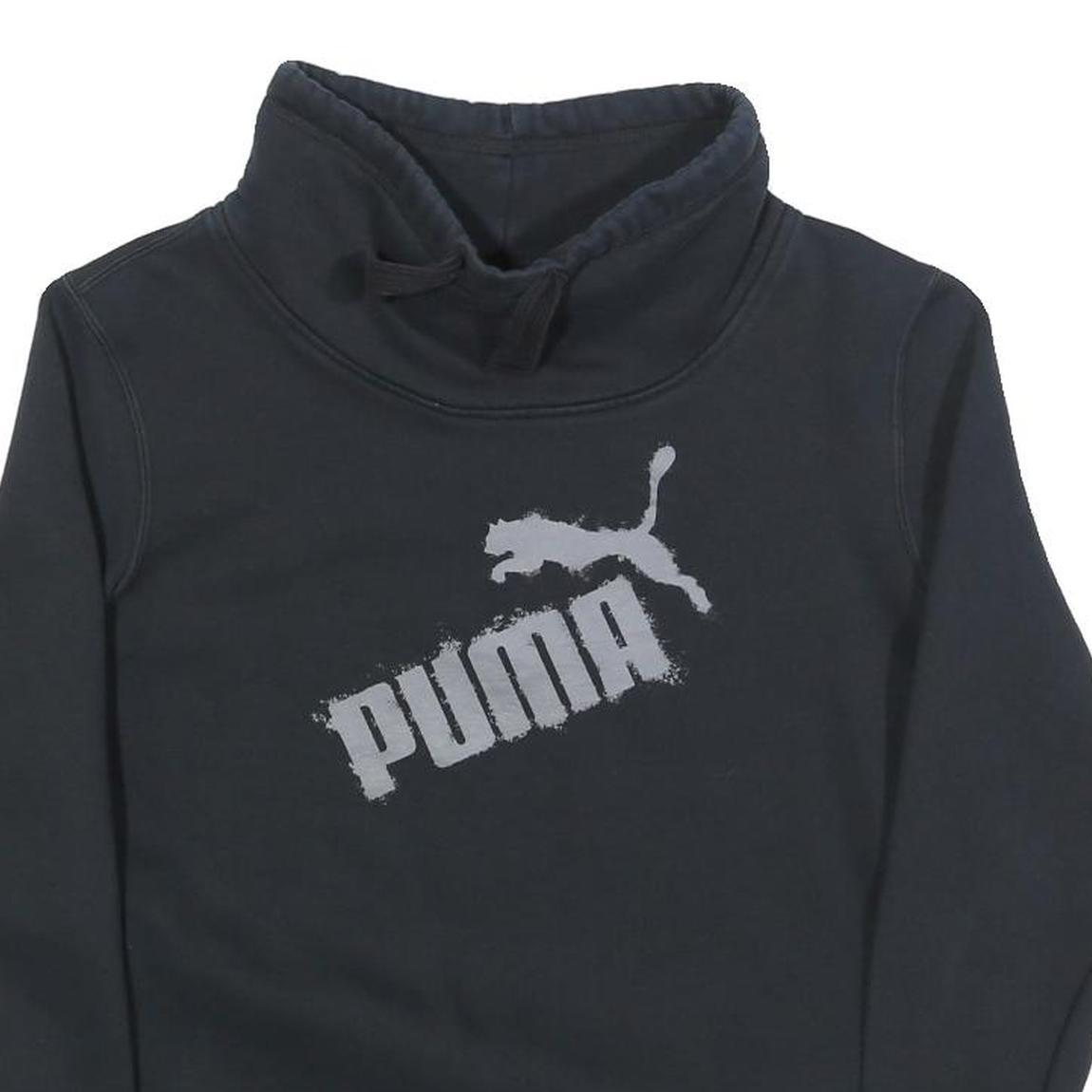 PUMA Womens Black Pullover Sweatshirt UK 14 Cotton Blend Logo Print