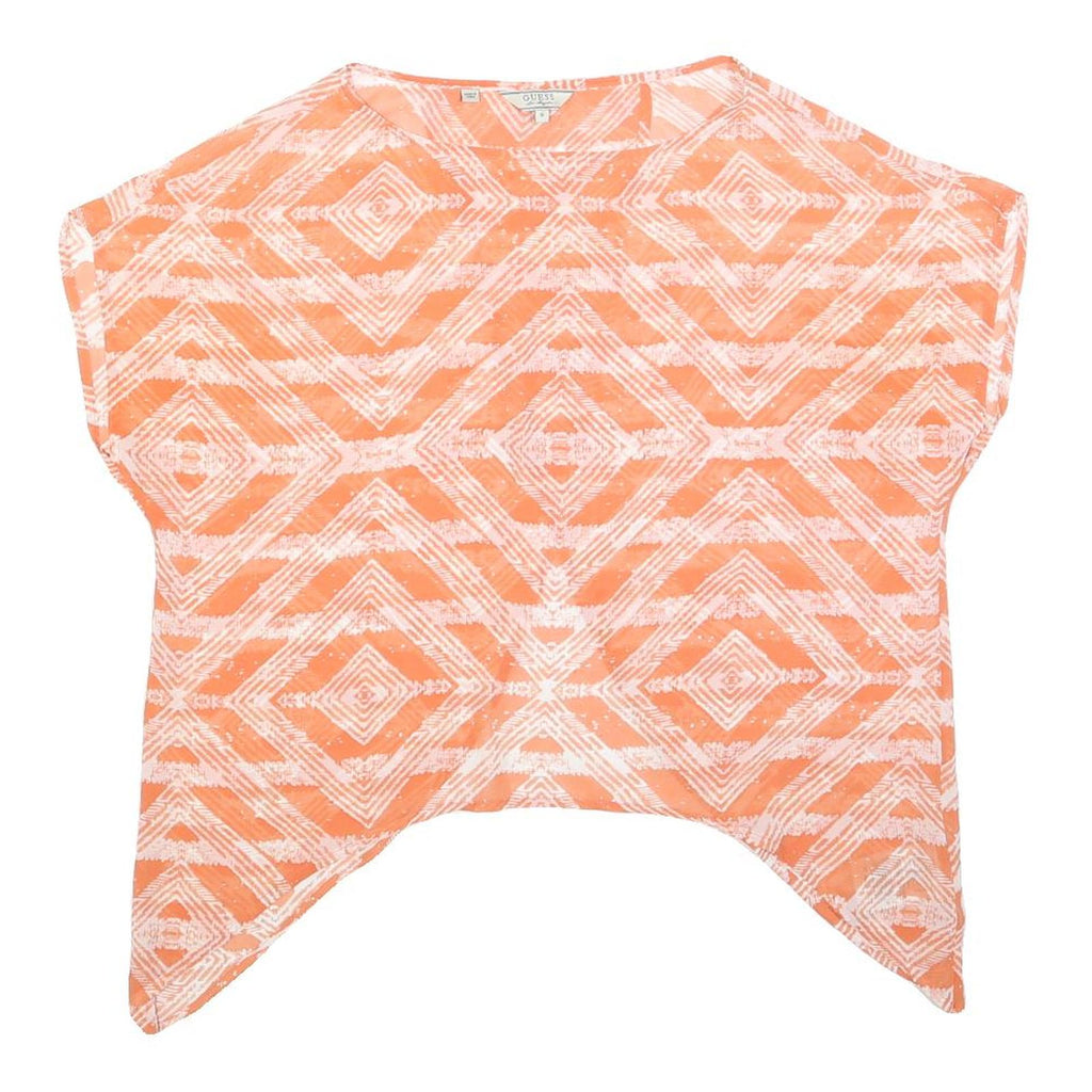 GUESS Womens Orange Printed Top Sleeveless Round Neck S Lightweight