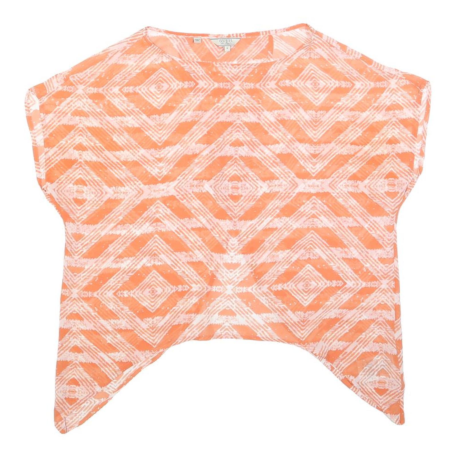 GUESS Womens Orange Printed Top Sleeveless Round Neck S Lightweight