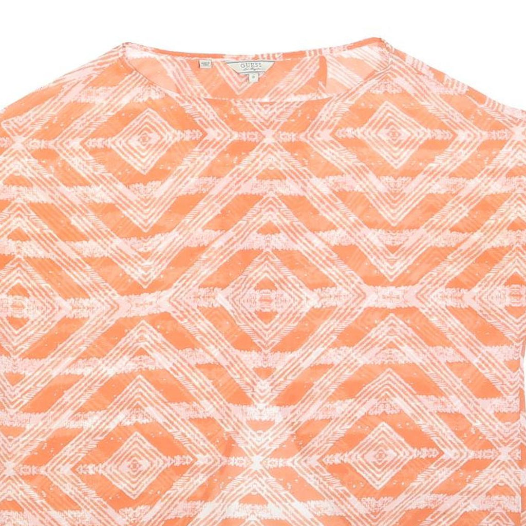 GUESS Womens Orange Printed Top Sleeveless Round Neck S Lightweight