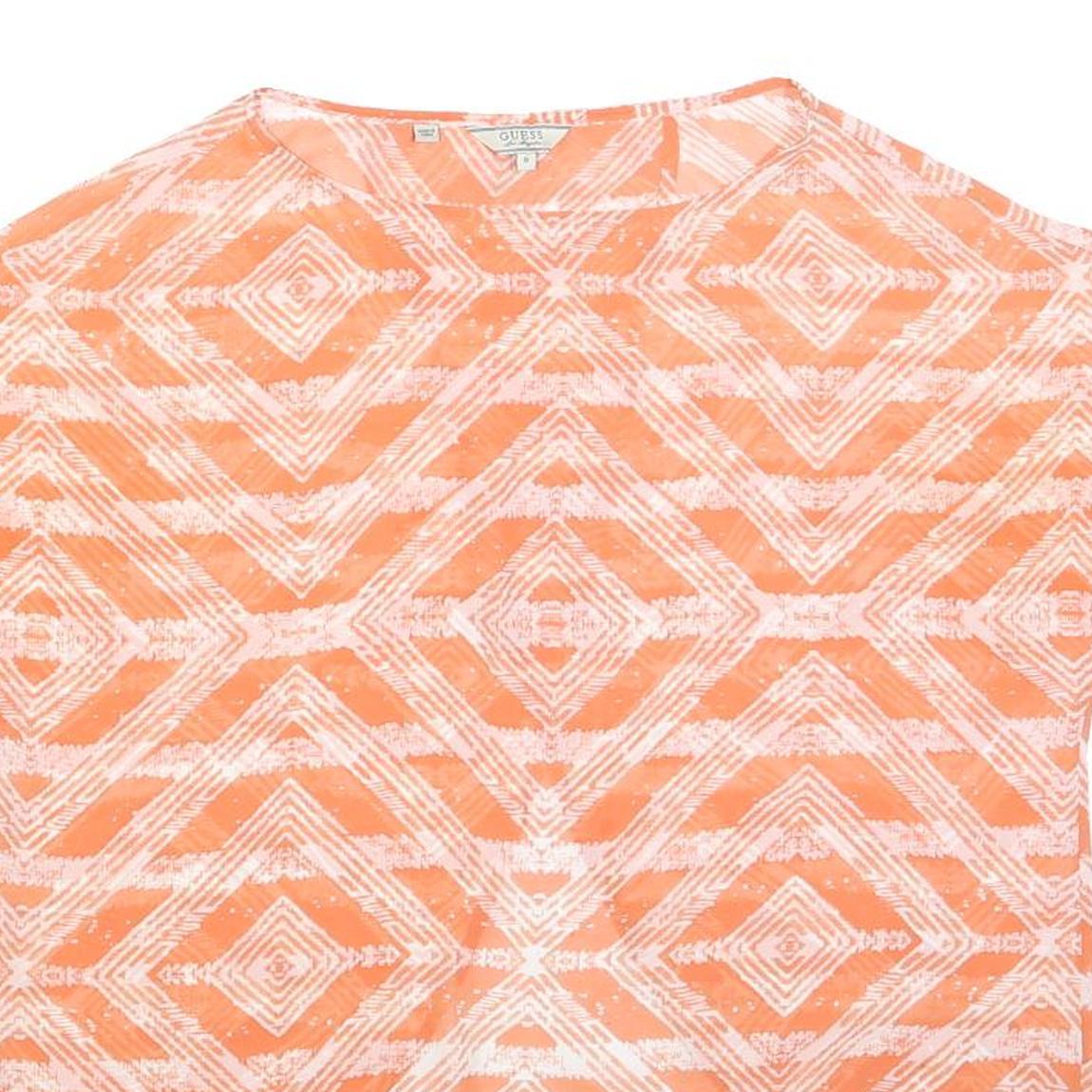 GUESS Womens Orange Printed Top Sleeveless Round Neck S Lightweight