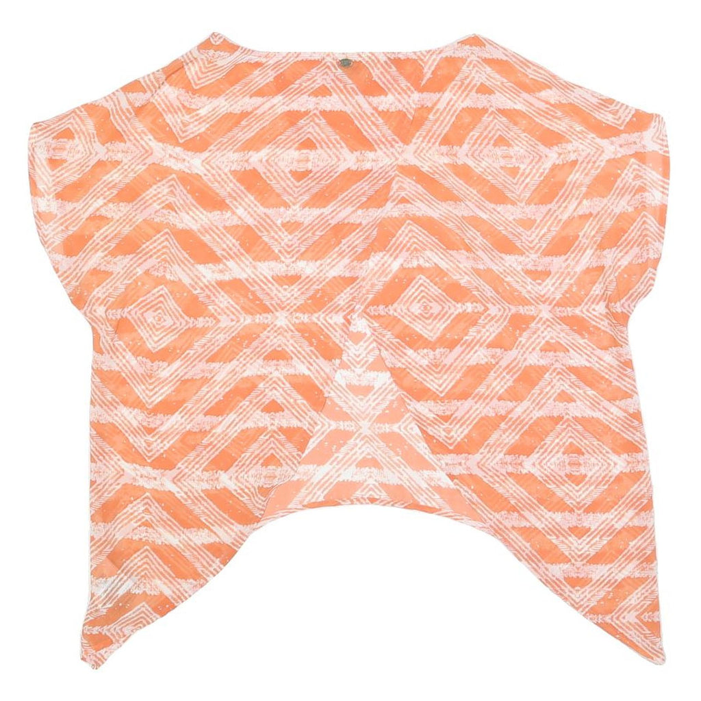 GUESS Womens Orange Printed Top Sleeveless Round Neck S Lightweight