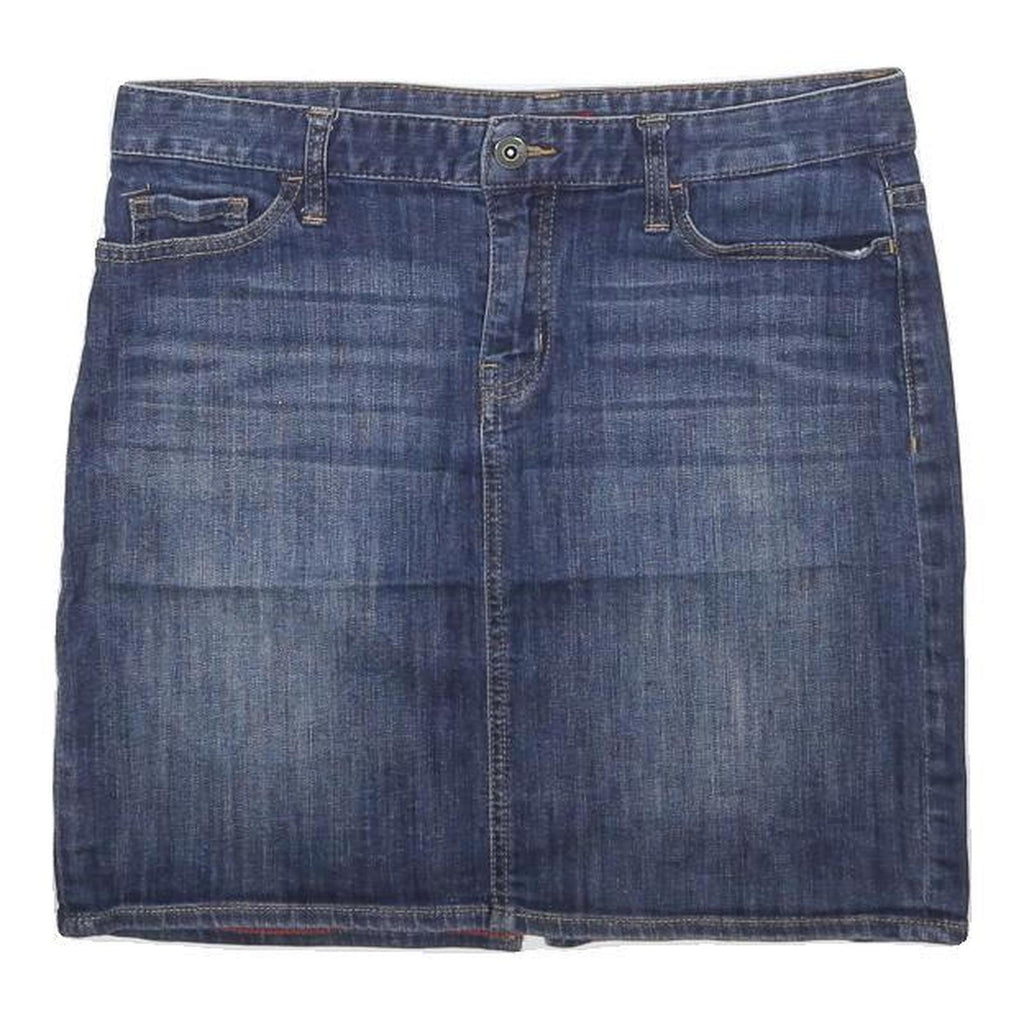TOMMY HILFIGER Womens Blue Denim Mini Skirt Cotton Blend Casual M Pocketed