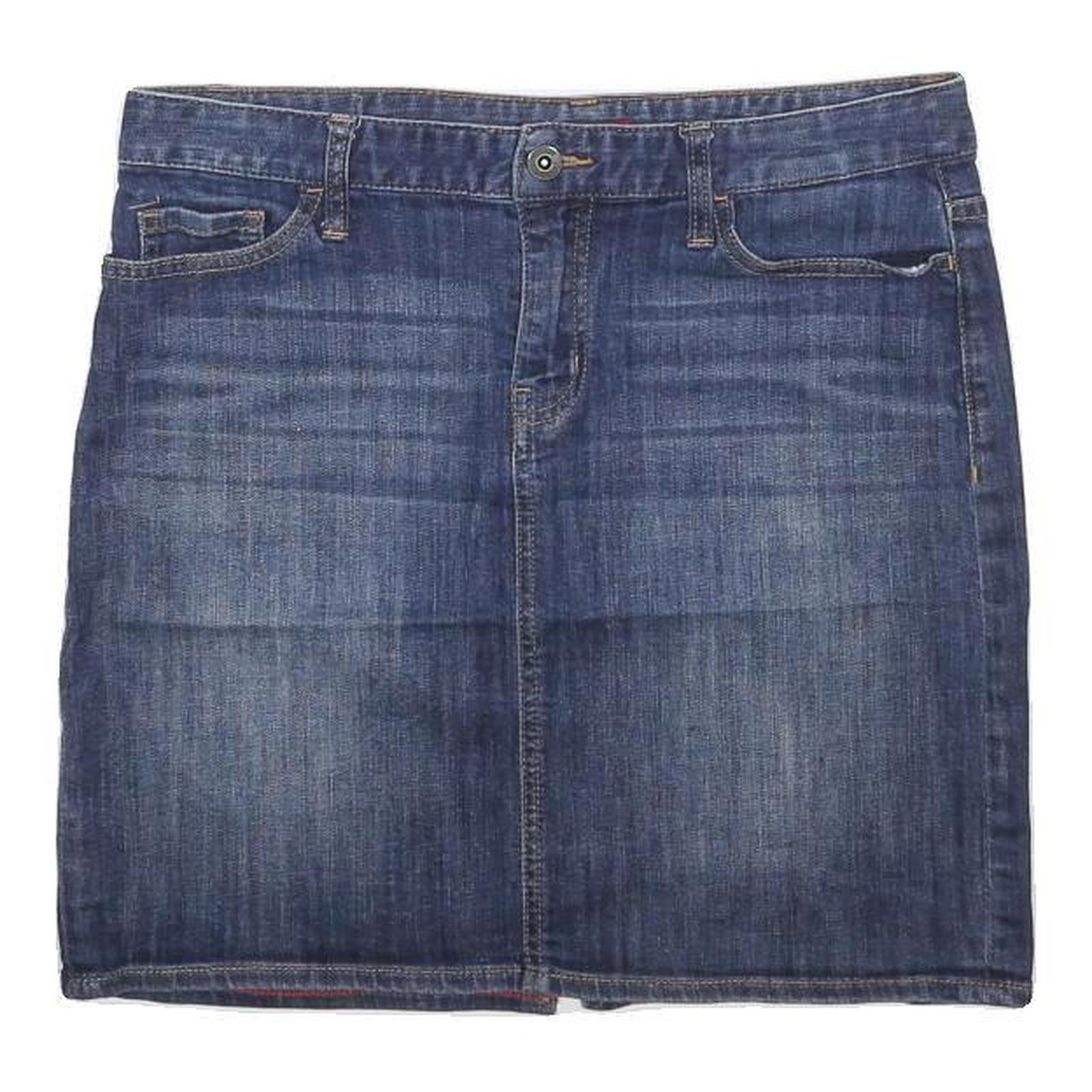 TOMMY HILFIGER Womens Blue Denim Mini Skirt Cotton Blend Casual M Pocketed