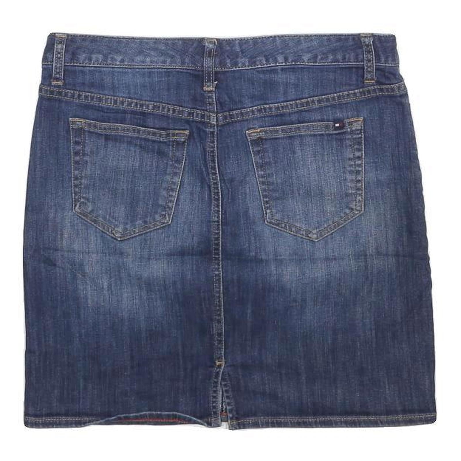 TOMMY HILFIGER Womens Blue Denim Mini Skirt Cotton Blend Casual M Pocketed