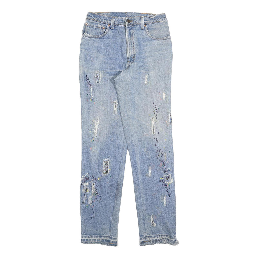 LEVI'S Womens Slim Blue Denim Skinny Jeans W29 L34 Embroidered Distressed