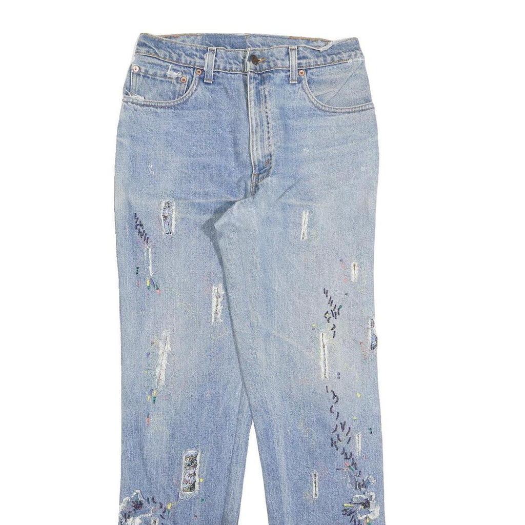 LEVI'S Womens Slim Blue Denim Skinny Jeans W29 L34 Embroidered Distressed