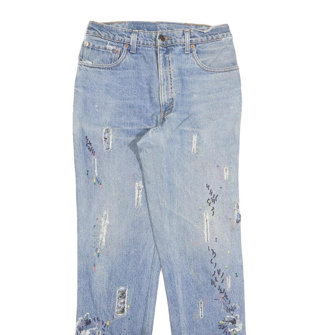 LEVI'S Womens Slim Blue Denim Skinny Jeans W29 L34 Embroidered Distressed