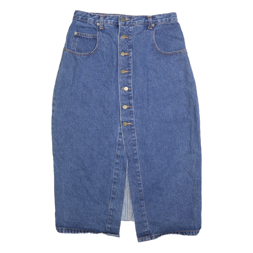 GUESS Womens Blue Denim Button Midi Denim Plain M Cotton Blend Skirt