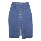 GUESS Womens Blue Denim Button Midi Denim Plain M Cotton Blend Skirt