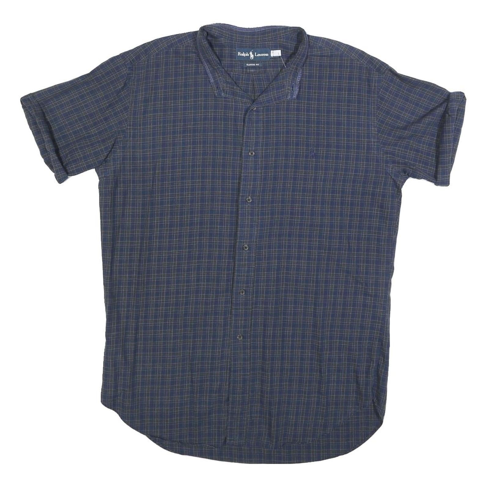 RALPH LAUREN Mens Blue Check Shirt L Classic Fit Cotton Summer Casual