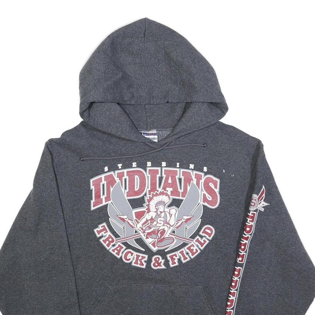 JERZEES Mens Grey Indians Track & Field Hoodie S Graphic Sweatshirt