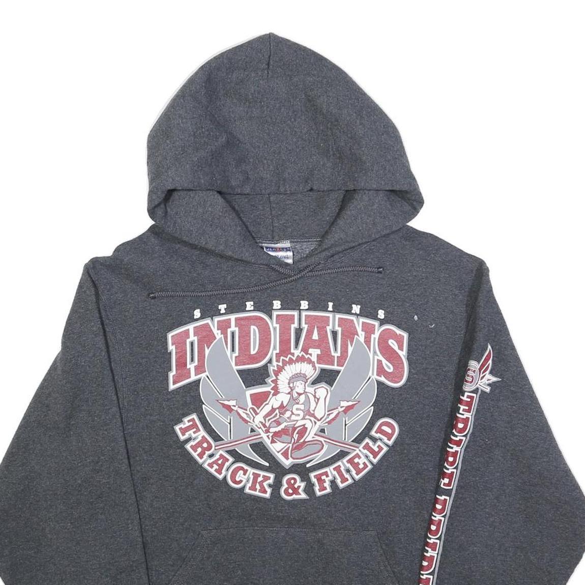 JERZEES Mens Grey Indians Track & Field Hoodie S Graphic Sweatshirt