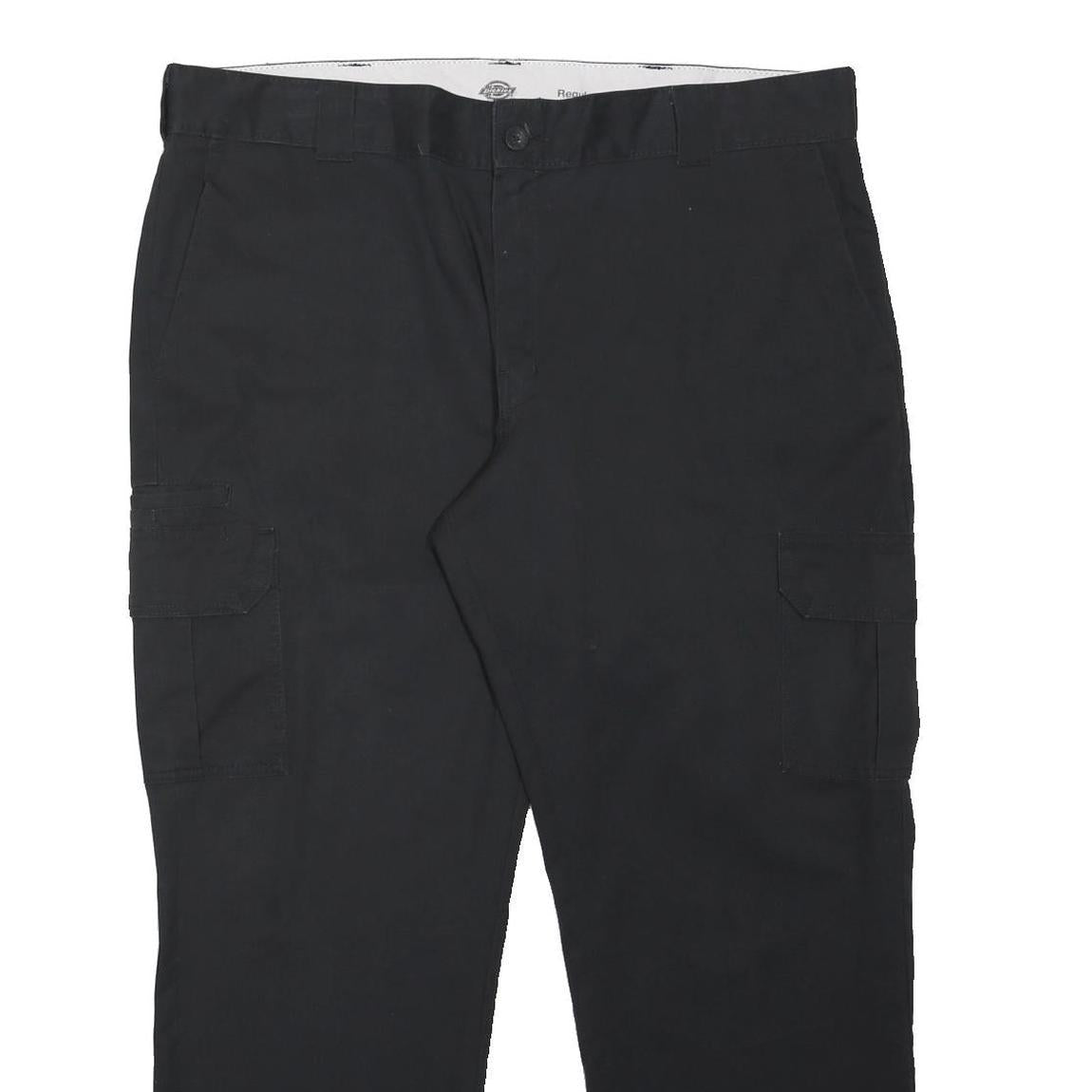 DICKIES Mens Black Regular Fit Cargo Trousers W40 L29 Workwear Zip Closure