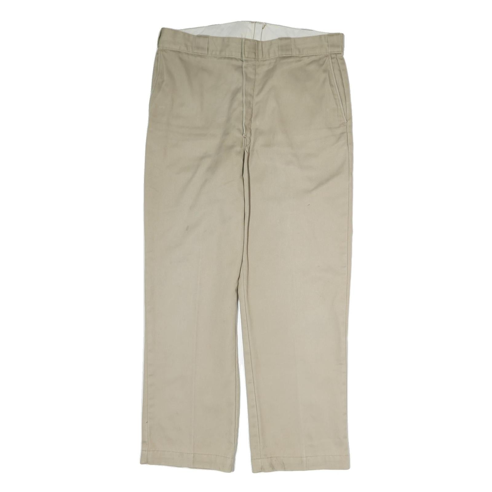 DICKIES Mens Cotton Beige Regular Straight Trousers W36 L30 Workwear Zip Closure