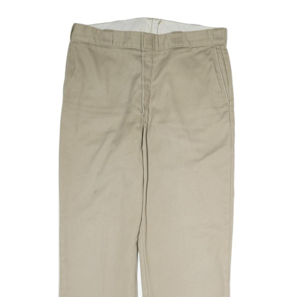 DICKIES Mens Cotton Beige Regular Straight Trousers W36 L30 Workwear Zip Closure