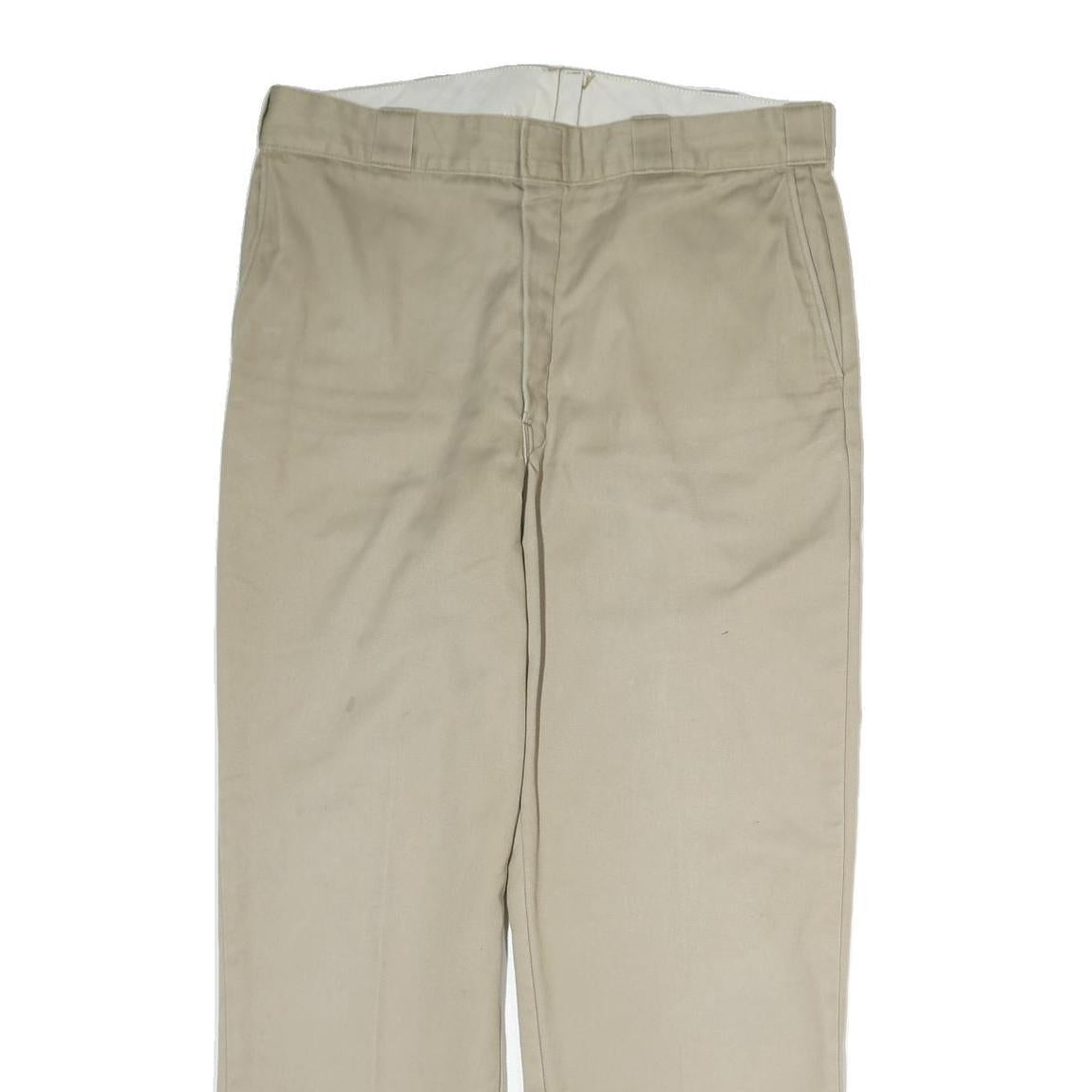 DICKIES Mens Cotton Beige Regular Straight Trousers W36 L30 Workwear Zip Closure