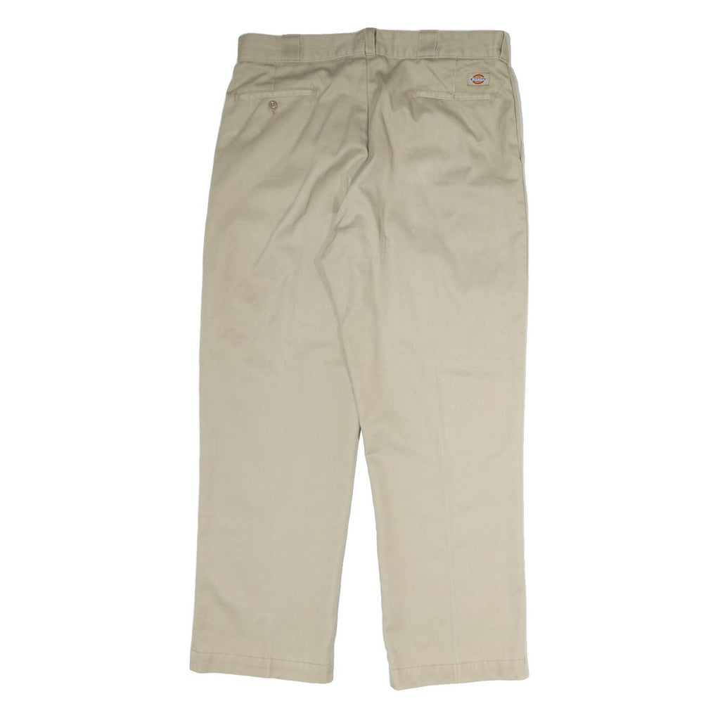 DICKIES Mens Cotton Beige Regular Straight Trousers W36 L30 Workwear Zip Closure