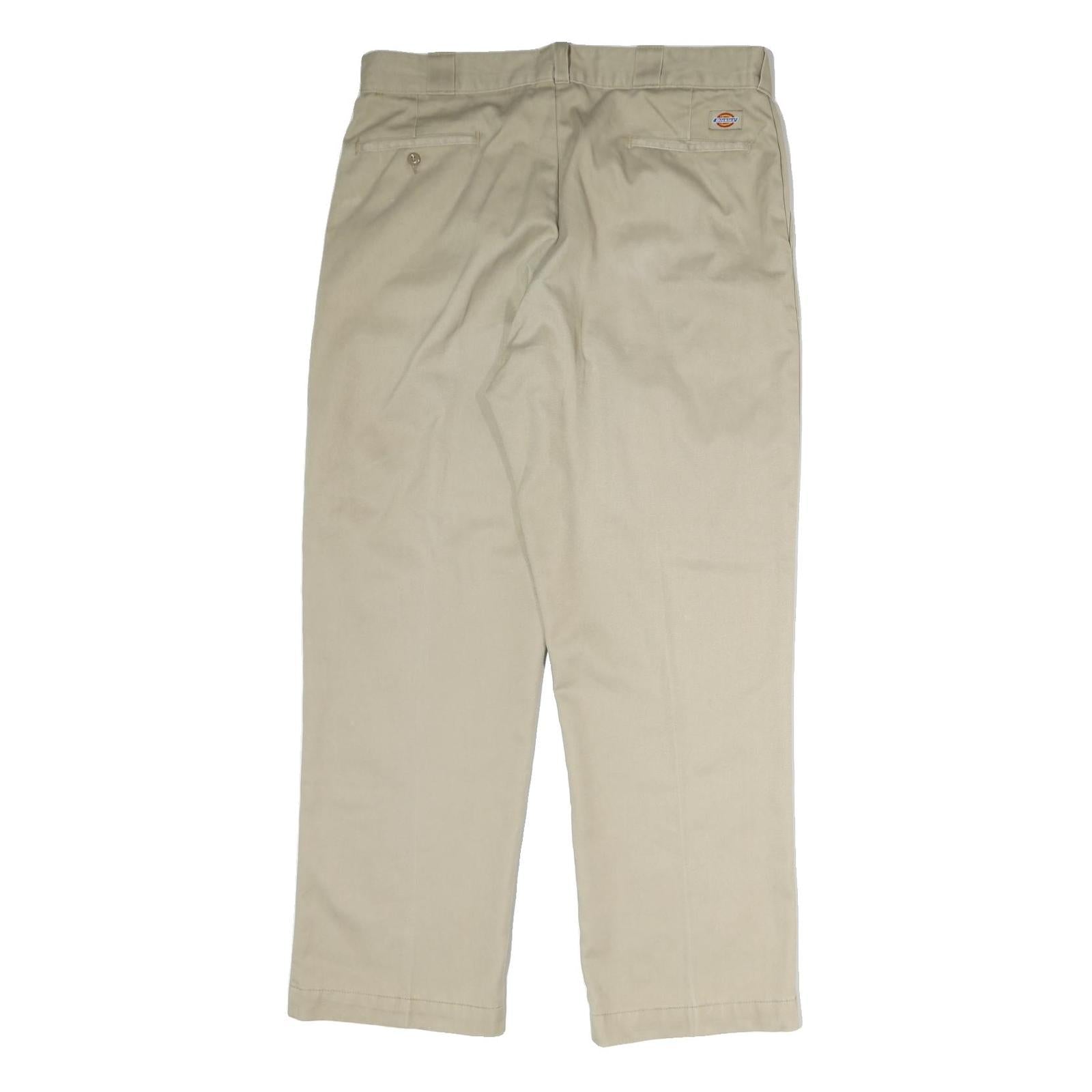 DICKIES Mens Cotton Beige Regular Straight Trousers W36 L30 Workwear Zip Closure