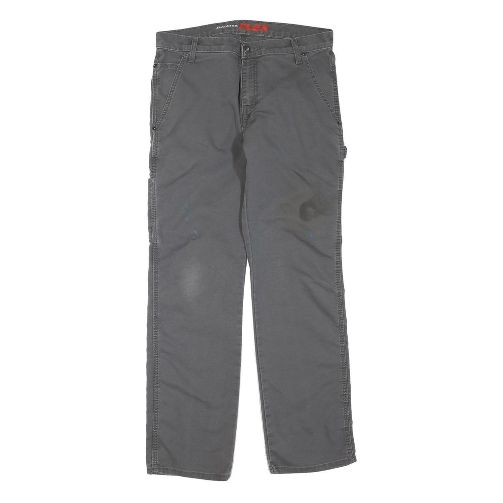 DICKIES Mens Grey Cotton Blend Regular Straight Trousers W34 L32 Workwear Casual