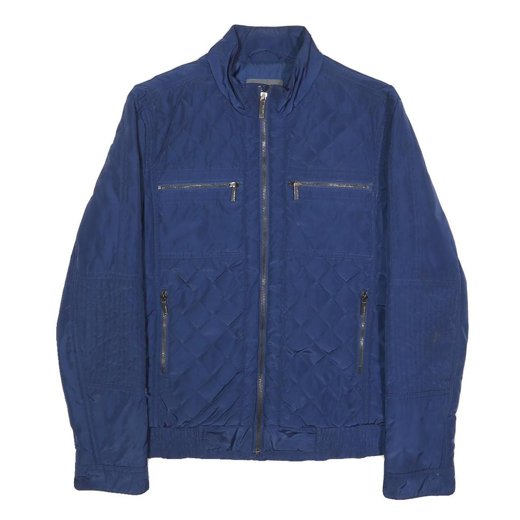 CALVIN KLEIN Womens Blue Quilted Synthetic Jacket S Zip Front Casual Outerwear