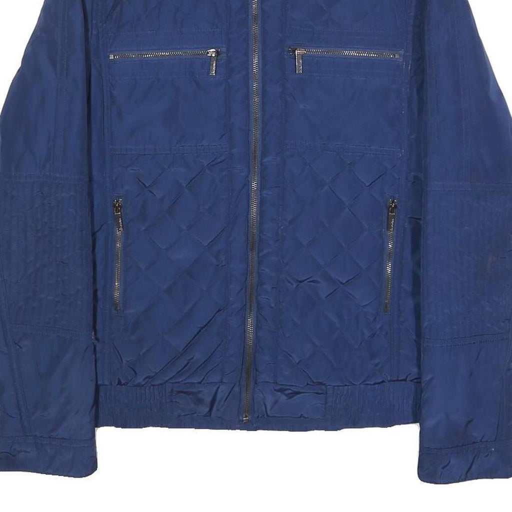 CALVIN KLEIN Womens Blue Quilted Synthetic Jacket S Zip Front Casual Outerwear