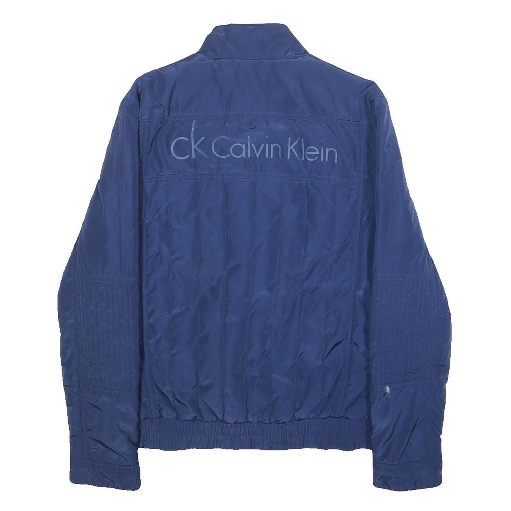 CALVIN KLEIN Womens Blue Quilted Synthetic Jacket S Zip Front Casual Outerwear