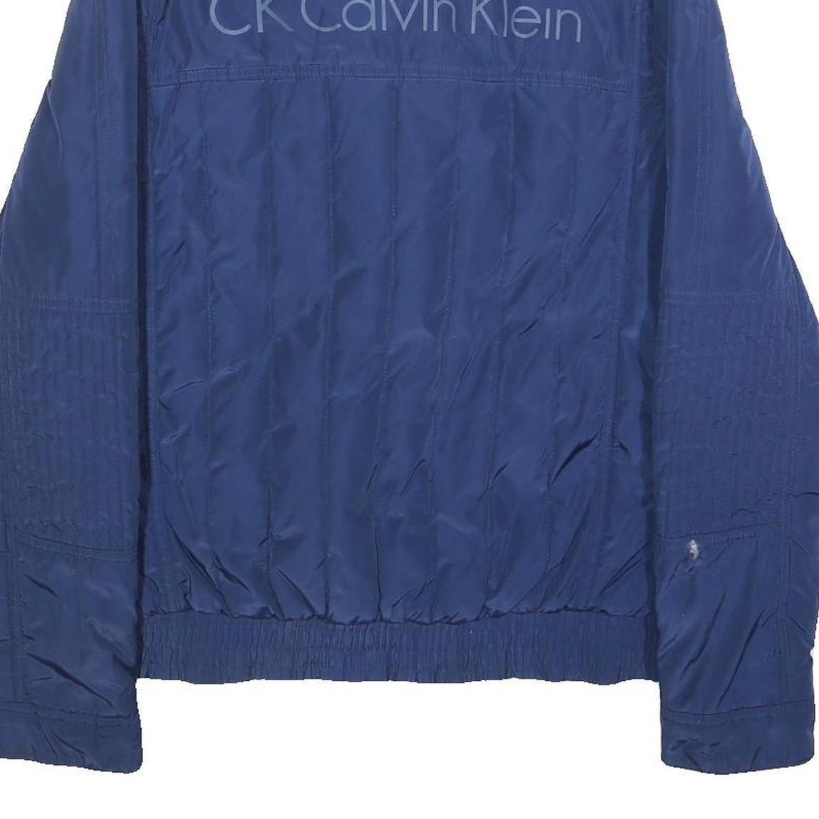 CALVIN KLEIN Womens Blue Quilted Synthetic Jacket S Zip Front Casual Outerwear