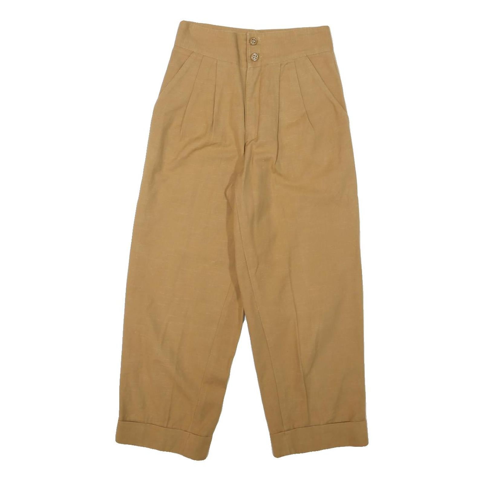 PIZI Womens Cotton Blend Beige Relaxed Wide-Leg Trousers W24 L24 Casual Wear