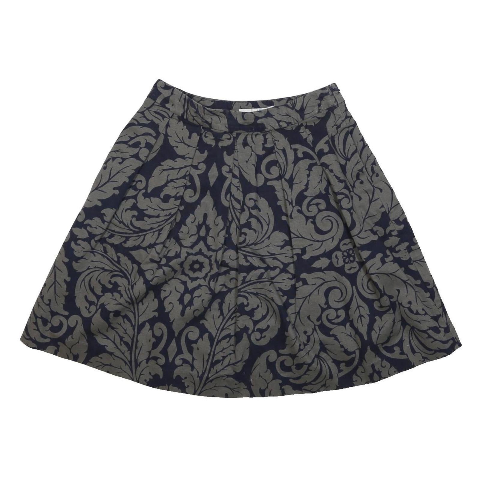 BODEN Womens Navy Blue & Grey Cotton Blend Pleated Short Skirt UK 10 Floral