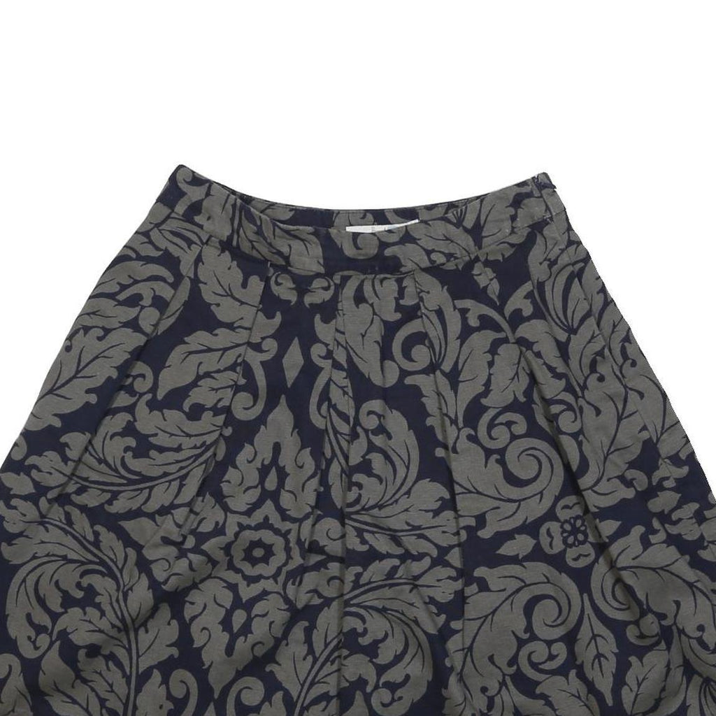 BODEN Womens Navy Blue & Grey Cotton Blend Pleated Short Skirt UK 10 Floral