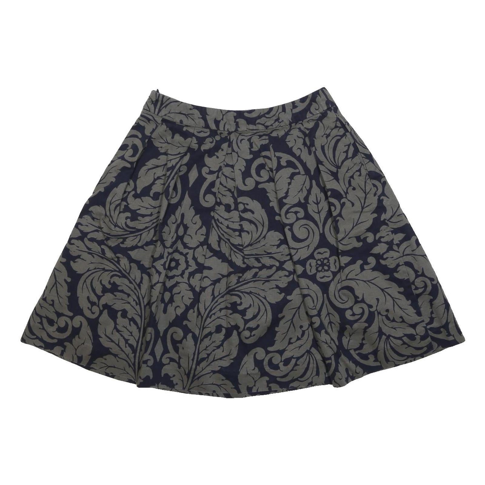 BODEN Womens Navy Blue & Grey Cotton Blend Pleated Short Skirt UK 10 Floral