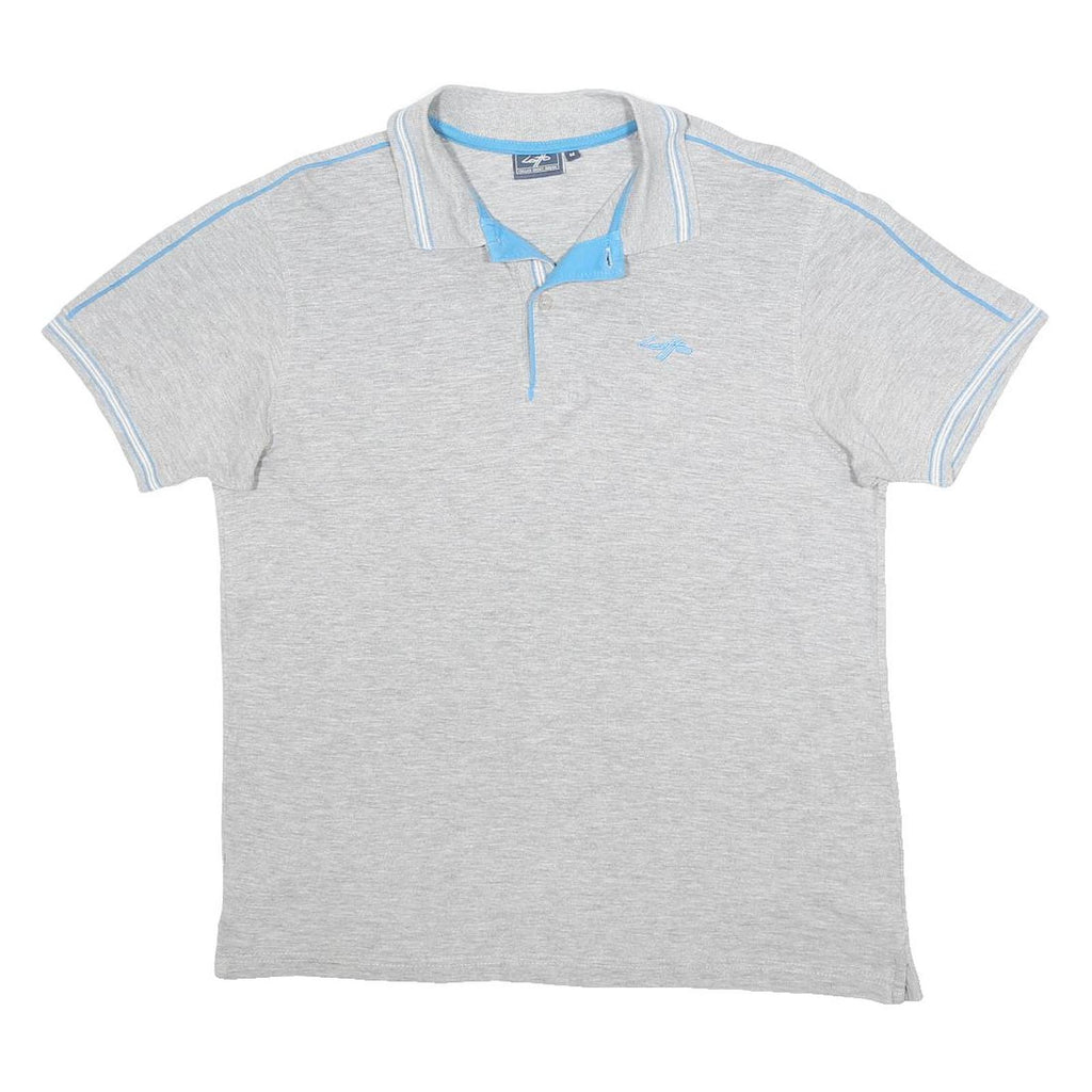 LOTTO Mens Grey & Blue Cotton Blend Polo Shirt M Short Sleeve Sports Casual