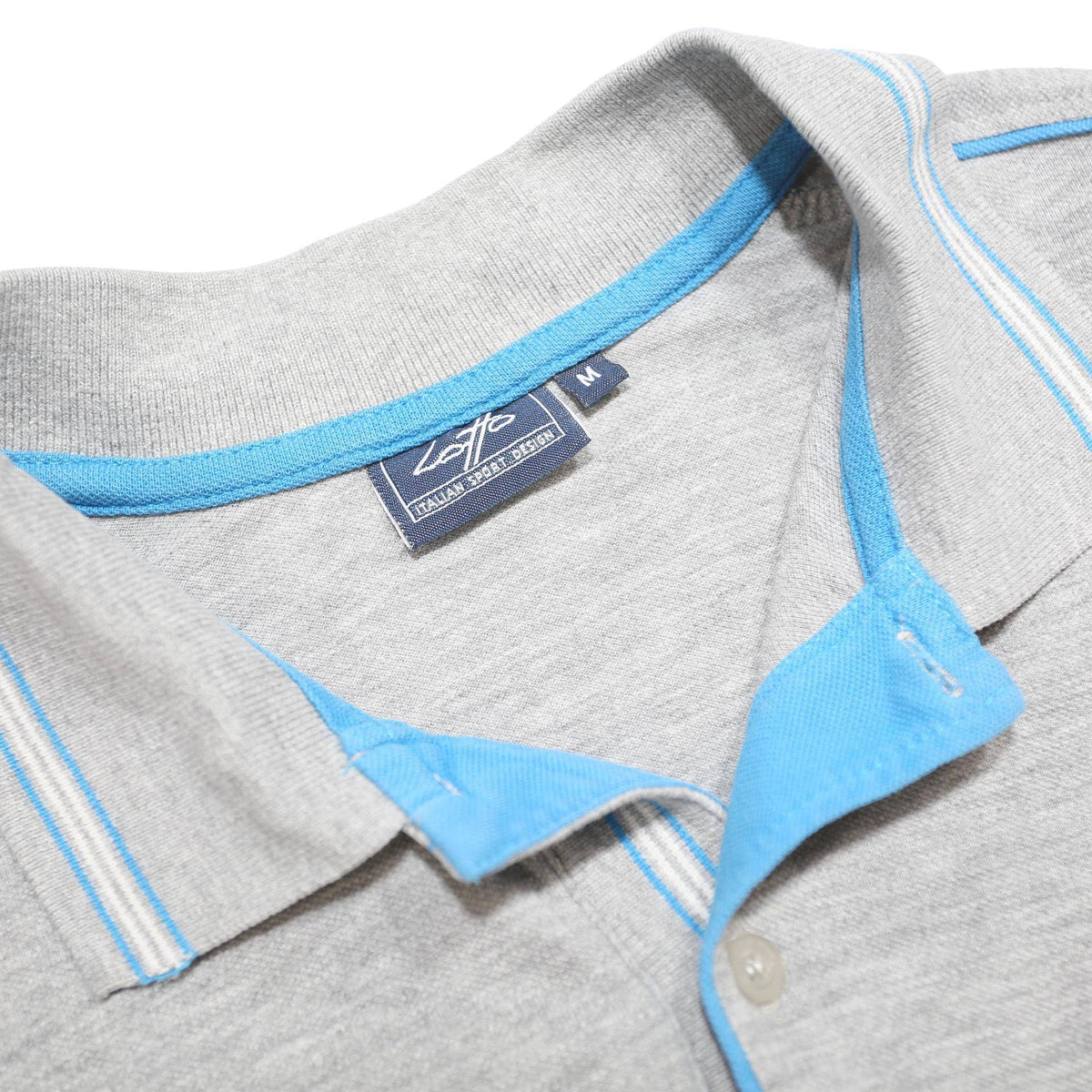 LOTTO Mens Grey & Blue Cotton Blend Polo Shirt M Short Sleeve Sports Casual