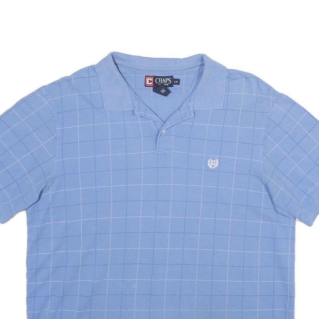 CHAPS Mens Blue Check Short Sleeve Polo Shirt L Cotton Casual Classic