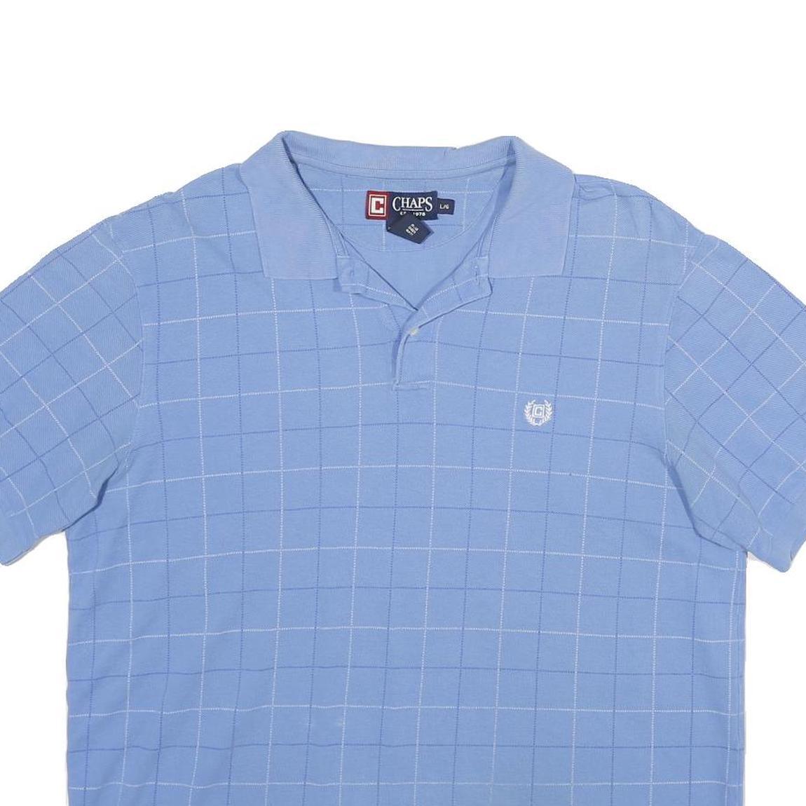 CHAPS Mens Blue Check Short Sleeve Polo Shirt L Cotton Casual Classic