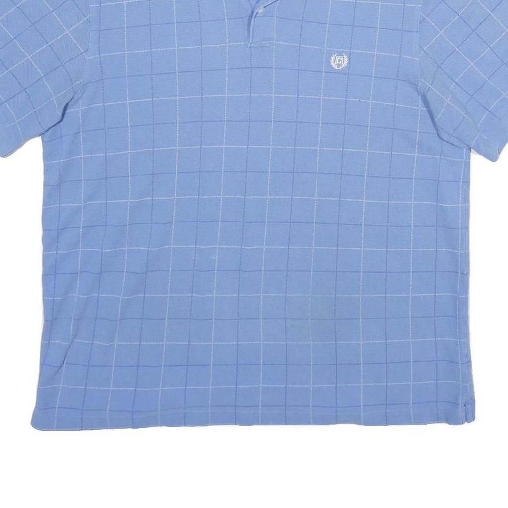 CHAPS Mens Blue Check Short Sleeve Polo Shirt L Cotton Casual Classic