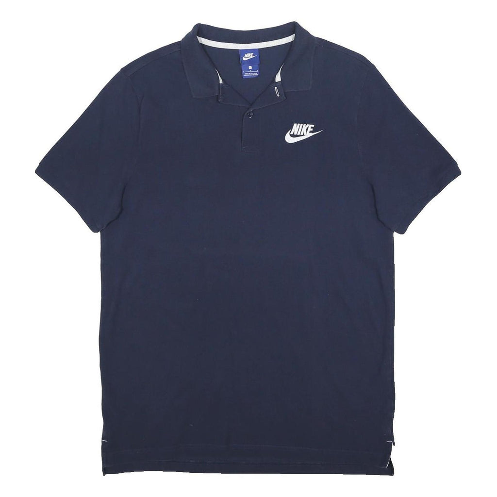 NIKE Mens Navy Blue Polo Shirt Short Sleeve Cotton L Logo Casual